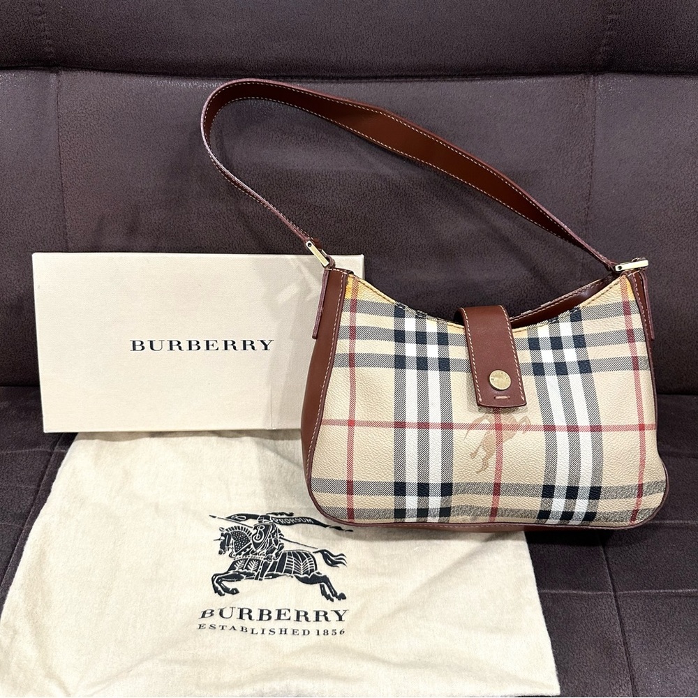 💯 Authentic Burberry Pochette Vintage Haymarket Handbag Purse Shoulder Bag Y2K
